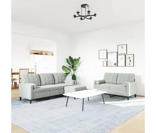 3-Osaline Diivanikomplekt Patjadega, Helehall, Samet