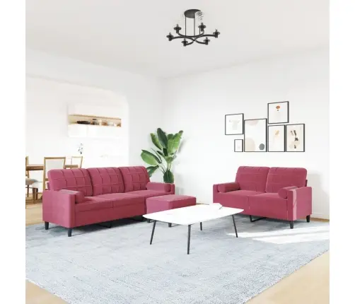 3-Osaline Diivanikomplekt Patjadega, Veinipunane, Samet