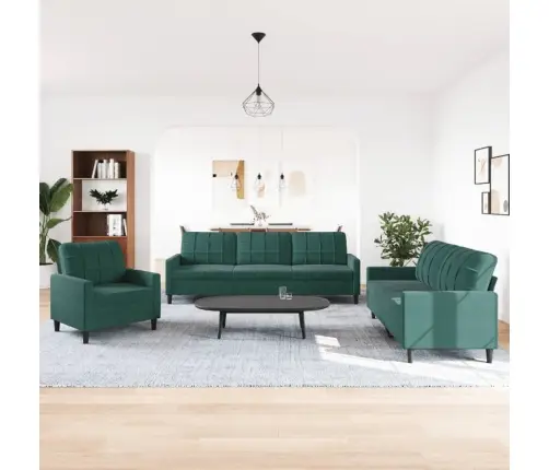 Trīsdaļīgs Dīvānu Komplekts Ar Spilveniem, Tumši Zaļš Samts Vidaxl Trīsdaļīgs Dīvānu Komplekts Ar Spilveniem, Tumši Zaļš Samts Vidaxl