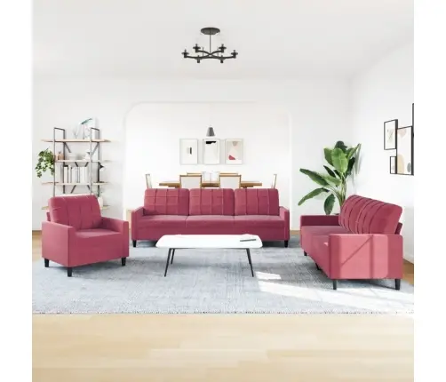 3-Osaline Diivanikomplekt Patjadega, Veinipunane, Samet