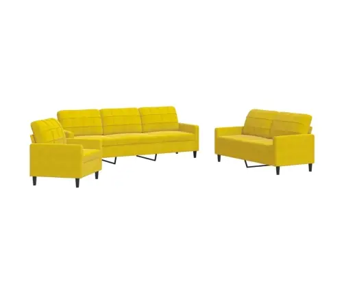 3-Osaline Diivanikomplekt Patjadega, Kollane, Samet