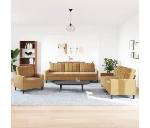 Trīsdaļīgs Dīvānu Komplekts Ar Spilveniem, Brūns Samts Vidaxl