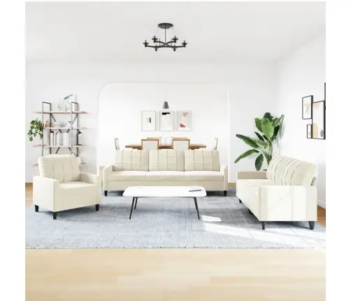 Trīsdaļīgs Dīvānu Komplekts Ar Spilveniem, Krēmkrāsas Samts Vidaxl