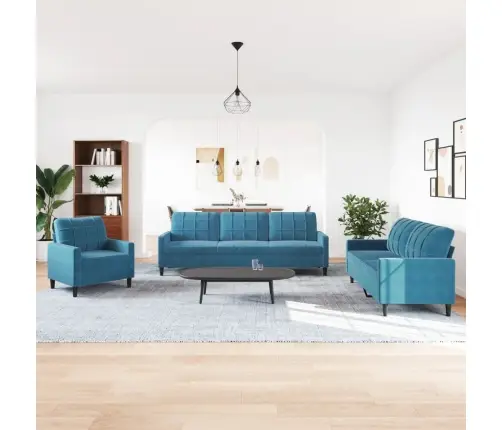 4-Osaline Diivanikomplekt Patjadega, Sinine, Samet