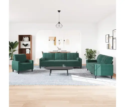 3-Osaline Diivanikomplekt Patjadega, Tumeroheline, Samet