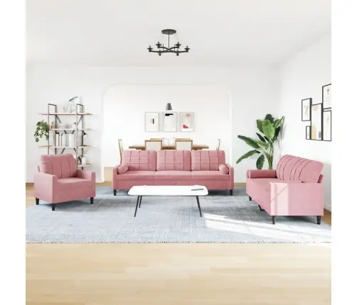 Trīsdaļīgs Dīvānu Komplekts Ar Spilveniem, Rozā Samts Vidaxl