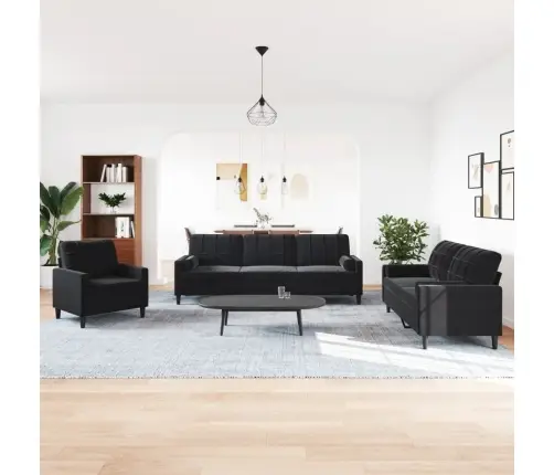 Trīsdaļīgs Dīvānu Komplekts Ar Spilveniem, Melns Samts Vidaxl