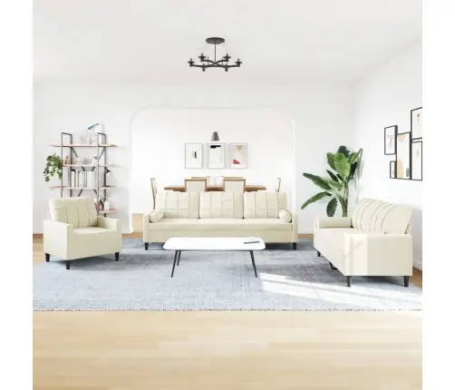 Trīsdaļīgs Dīvānu Komplekts Ar Spilveniem, Krēmkrāsas Samts Vidaxl