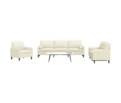 Trīsdaļīgs Dīvānu Komplekts Ar Spilveniem, Krēmkrāsas Samts Vidaxl
