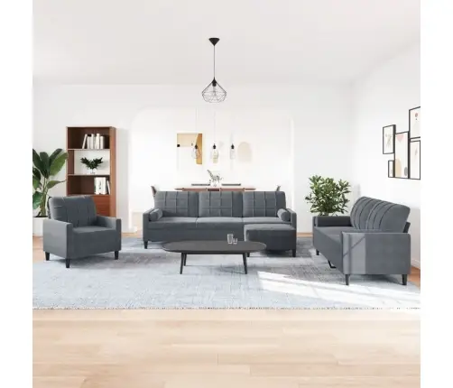 4-Osaline Diivanikomplekt Patjadega, Tumehall, Samet