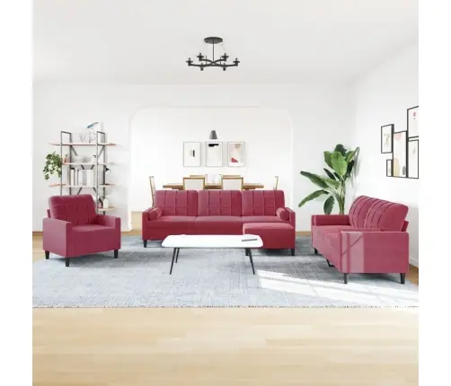 Četrdaļīgs Dīvānu Komplekts Ar Spilveniem, Vīnsarkans Samts Vidaxl