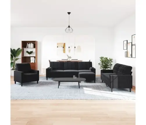 Četrdaļīgs Dīvānu Komplekts Ar Spilveniem, Melns Samts Vidaxl