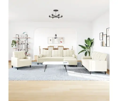 Četrdaļīgs Dīvānu Komplekts Ar Spilveniem, Krēmkrāsas Samts Vidaxl