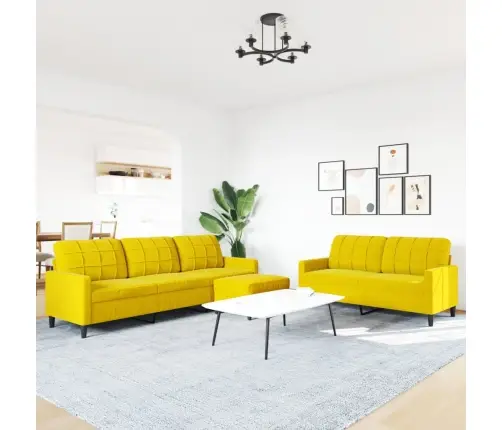 Trīsdaļīgs Dīvānu Komplekts Ar Spilveniem, Dzeltens Samts Vidaxl