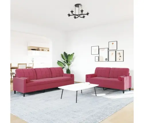 2-Osaline Diivanikomplekt Patjadega, Veinipunane, Samet