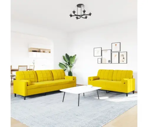 2-Osaline Diivanikomplekt Patjadega, Kollane, Samet