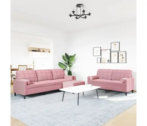 Trīsdaļīgs Dīvānu Komplekts Ar Spilveniem, Rozā Samts Vidaxl