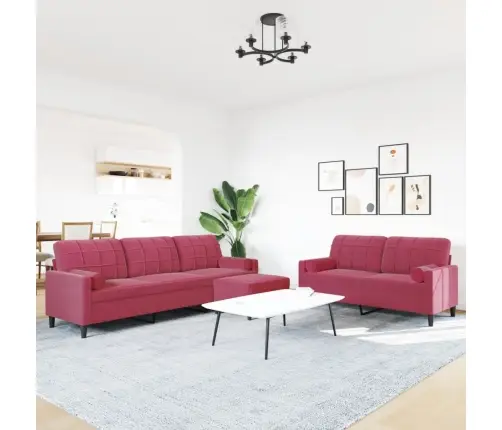 Trīsdaļīgs Dīvānu Komplekts Ar Spilveniem, Vīnsarkans Samts Vidaxl