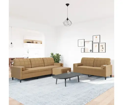 Trīsdaļīgs Dīvānu Komplekts Ar Spilveniem, Brūns Samts Vidaxl