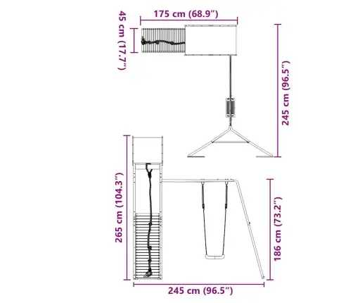 Lauko Žaidimų Aikštelės Komplektas, Pušies Medienos Masyvas