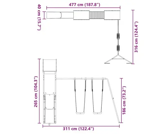 Lauko Žaidimų Aikštelės Komplektas, Impregnuota Pušies Mediena