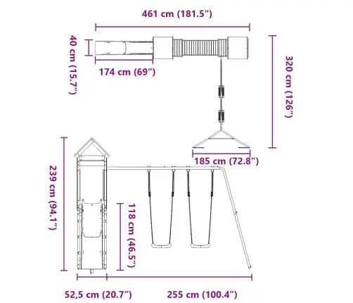 Lauko Žaidimų Aikštelės Komplektas, Impregnuota Pušies Mediena