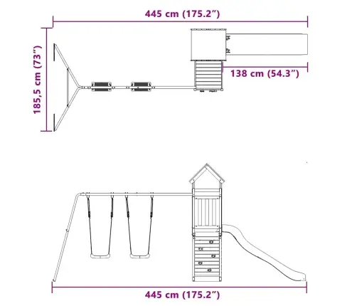 Lauko Žaidimų Aikštelės Komplektas, Pušies Medienos Masyvas
