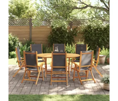 9-Daļīgs Dārza Mēbeļu Komplekts, Akācijas Masīvkoks, Tekstilēns Vidaxl