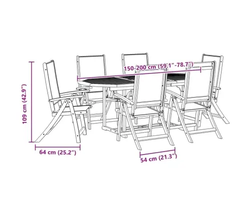 7-Daļīgs Dārza Mēbeļu Komplekts, Akācijas Masīvkoks, Tekstilēns Vidaxl