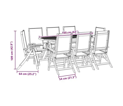 9-Osaline Aia Söögimööbli Komplekt, Akaatsiapuit Ja Tekstileen