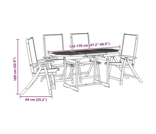 5-Daļīgs Dārza Mēbeļu Komplekts, Akācijas Masīvkoks, Tekstilēns Vidaxl