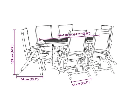 7-Daļīgs Dārza Mēbeļu Komplekts, Akācijas Masīvkoks, Tekstilēns Vidaxl