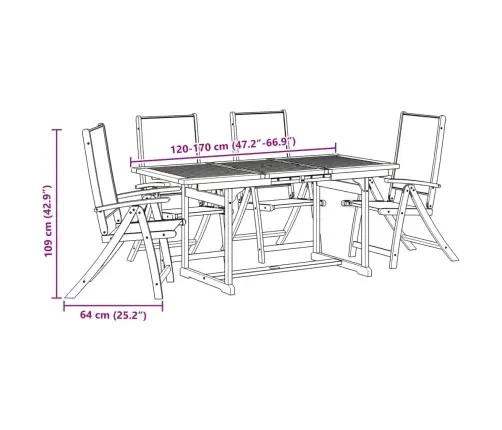5-Daļīgs Dārza Mēbeļu Komplekts, Akācijas Masīvkoks, Tekstilēns Vidaxl