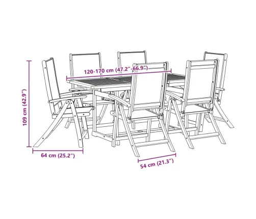 7-Daļīgs Dārza Mēbeļu Komplekts, Akācijas Masīvkoks, Tekstilēns Vidaxl