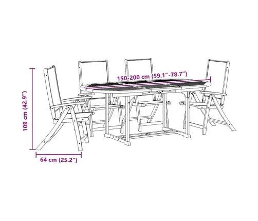 Sodo Valgomojo Komplektas, 5 Dalių, Akacija Ir Tekstilenas