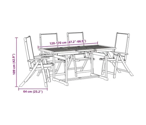 5-Osaline Aia Söögimööbli Komplekt, Akaatsiapuit Ja Tekstileen