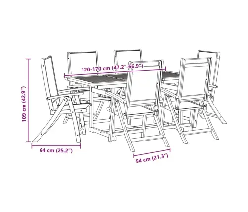 7-Osaline Aia Söögimööbli Komplekt, Akaatsiapuit Ja Tekstileen
