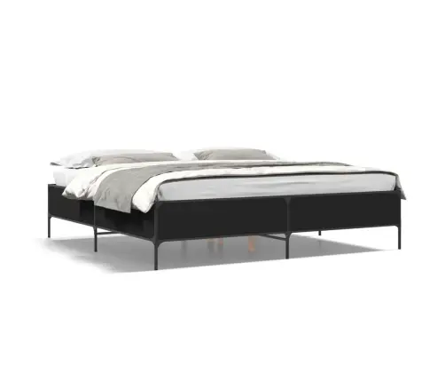 Voodiraam, Must, 200 X 200 cm Tehispuit Ja Metall