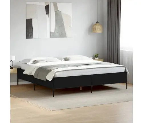 Voodiraam, Must, 200 X 200 cm Tehispuit Ja Metall