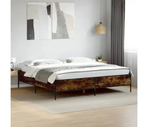 Gultas Rāmis, Ozola Krāsā, 200X200Cm, Inženierijas Koks, Metāls Vidaxl