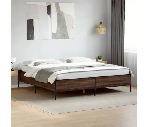 Voodiraam, Pruun Tamm, 200 X 200 cm Tehispuit Ja Metall