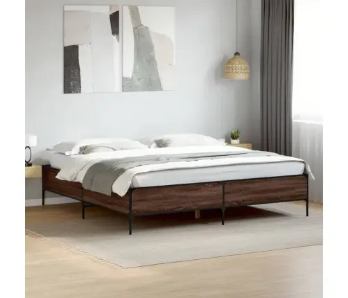 Gultas Rāmis, Brūna Ozola, 180X200Cm, Inženierijas Koks, Metāls Vidaxl