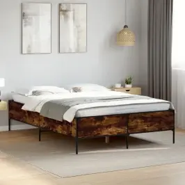 Gultas Rāmis, Ozola Krāsā, 160X200Cm, Inženierijas Koks, Metāls Vidaxl