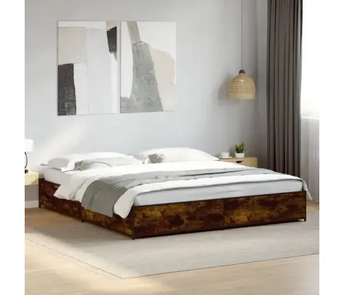 Gultas Rāmis, Ozola Krāsā, 200X200Cm, Inženierijas Koks, Metāls Vidaxl