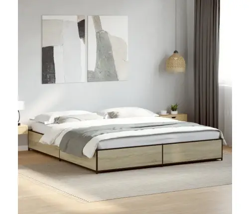 Voodiraam, Sonoma Tamm, 180X200 cm Tehispuit Ja Metall