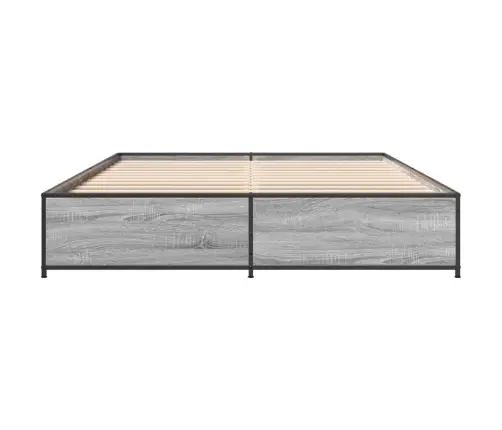 Gultas Rāmis, Pelēka Ozola,150X200Cm, Inženierijas Koks, Metāls Vidaxl