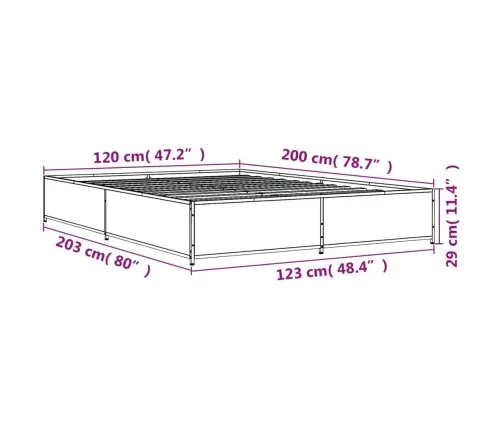 Gultas Rāmis, Ozola Krāsā, 120X200Cm, Inženierijas Koks, Metāls Vidaxl