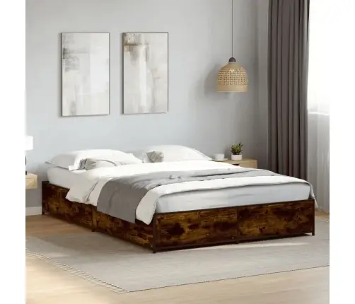 Gultas Rāmis, Ozola Krāsā, 120X200Cm, Inženierijas Koks, Metāls Vidaxl