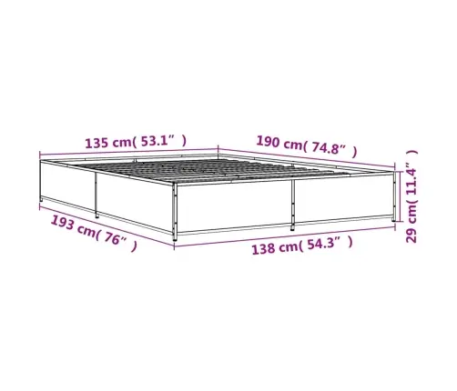 Lovos Rėmas, Ąžuolo, 135X190cm Apdirbta Mediena Ir Metalas Lovos Rėmas, Ąžuolo, 135X190cm Apdirbta Mediena Ir Metalas