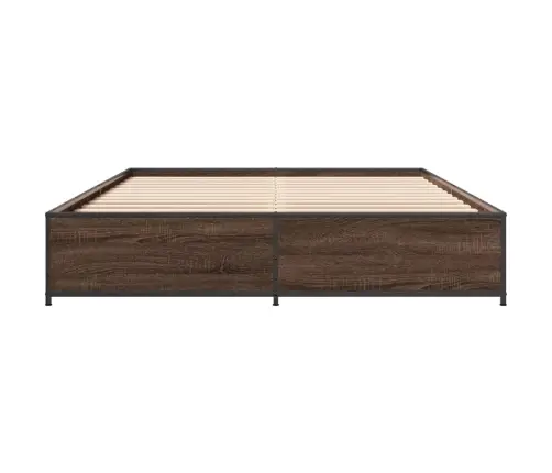 Gultas Rāmis, Brūna Ozola, 135X190Cm, Inženierijas Koks, Metāls Vidaxl